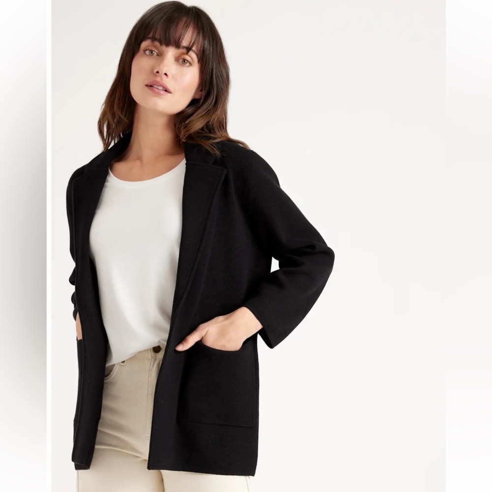 Quince Organic Cotton Knit Blazer Black Sz Medium Career Officecore Business